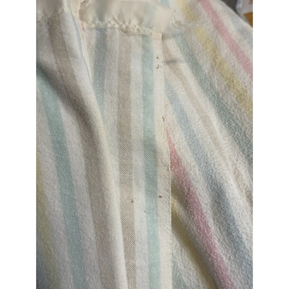 Vintage Cotton Pastel Stripe Blanket Satin Nylon Trim 78